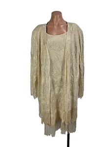 SL Fashion Dress Jacket Set PLUS 22W Lace Crochet Fring Mother of The Bride Midi - Picture 1 of 18