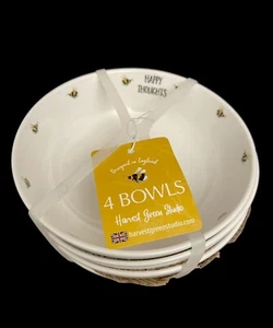 Juego de 4 cuencos de sopa de cereal Harvest Green Studio Bee Happy Thoughts NUEVO - Imagen 1 de 7