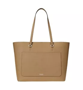 Lauren Ralph Lauren Crosshatch Leather Large Sophisticated Karly Tote Black $295 - Picture 1 of 7