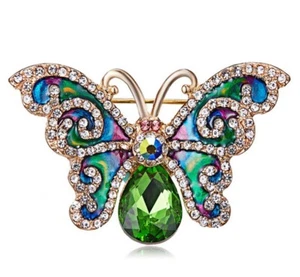 Women Rhinestone Animal Green Butterfly Scarf Shawl Brooch Pin Costume Jewelry - Picture 1 of 8