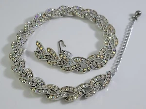 Collana ELEGANTE AUDACE vintage AB strass tono argento collare intrecciato - Foto 1 di 6