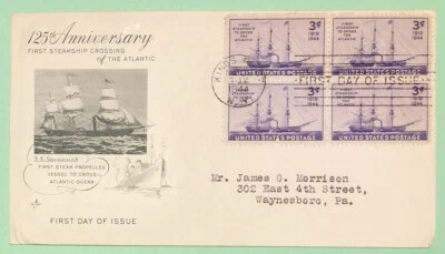 Sc 923 3c 1944 First Steam Ship to Cross Atlantic Bk/4 Kings Point NY Art Craft - Image 1 of 2