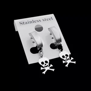 2X Orecchini in Acciaio a Cerchio Pendente TESCHIO Uomo Donna Cerchietto Punk - Imagen 1 de 1