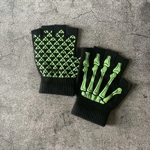 Fingerless Skeleton Gloves Black and Green Brand News - Picture 1 of 4
