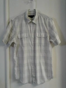 Calvin Klein Shirt White Grey Plaid Button Up Short Sleeve Casual Men's Size S - Picture 1 of 4