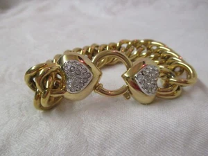 Vintage Joan Rivers gold tone Bracelet Hearts with Rhinestones - Picture 1 of 4