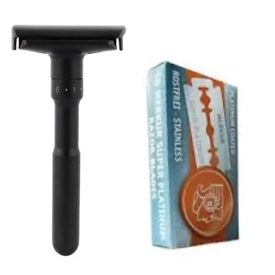 Maquinilla de afeitar con 10 hojas ajustable aleación de zinc DE afeitadora de seguridad negra Foto 1 de 4