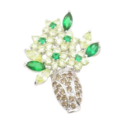 Broche vintage de plata de ley 925 con múltiples piedras preciosas floral broche BP12092 Foto 1 de 4