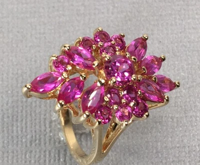 Anillo con racimo de zafiro rosa esterlina 925 chapado en oro Ross Simons de diseñador talla 9 Foto 1 de 4