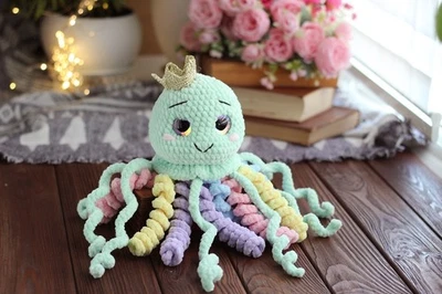 Brinquedo de pelúcia de crochê água-viva feito à mão amigurumi macio oceano criatura marinha presente - Imagem 1 de 4