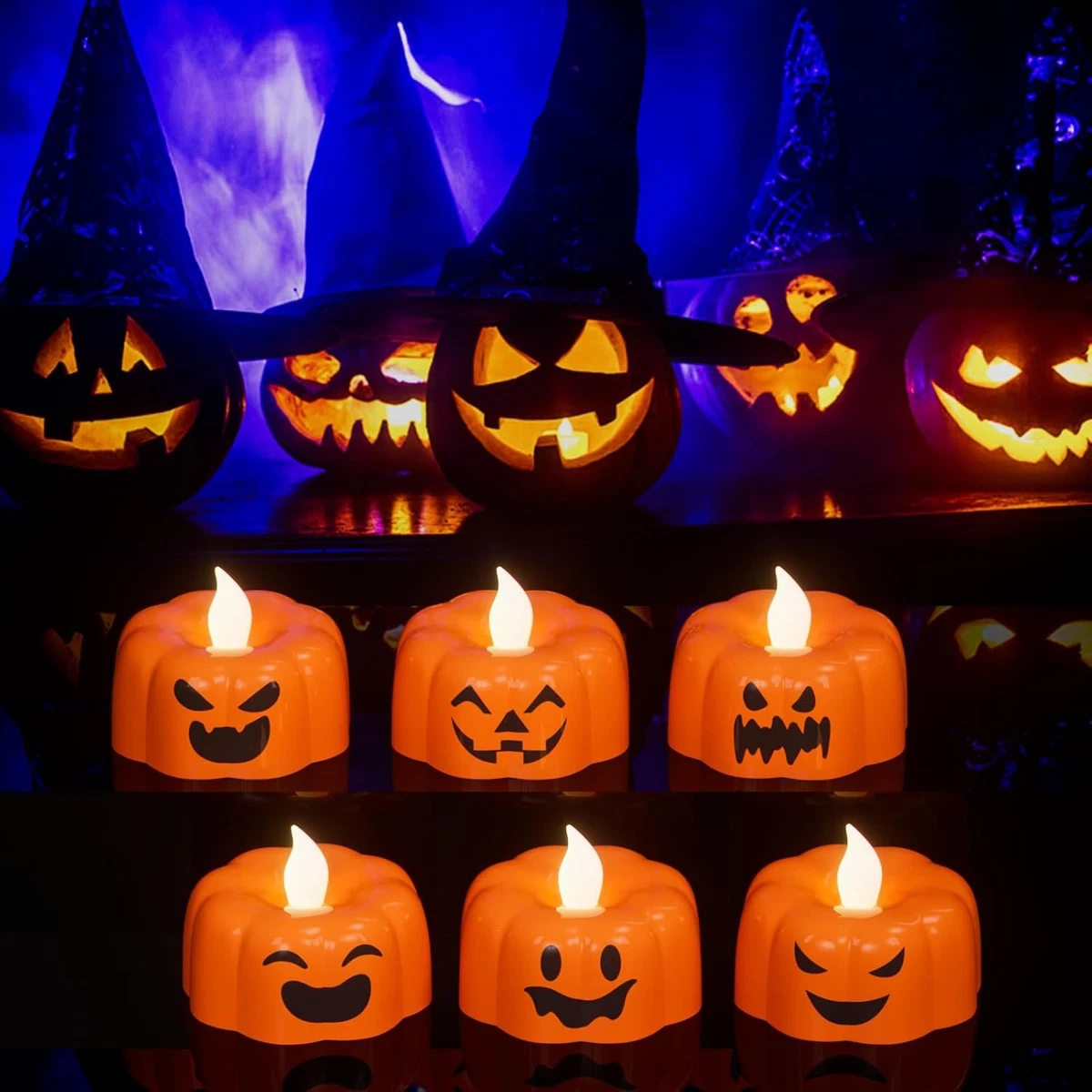6-Pack Flameless LED Pumpkin Candles With Remote - 3x4 Inch Fall Halloween Decorations