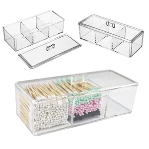 Clear Cotton Ball and Swab Holder 3 Divided Compartments with Lid, , Waterpro... - Picture 1 of 5