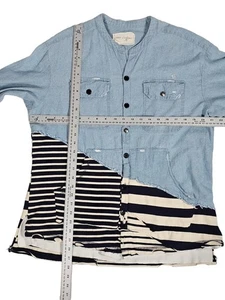 Greg Lauren 50/50 Chambray Jersey Shirt Men's Size 1 Blue White Striped - Picture 1 of 4