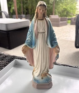 "Estatuilla religiosa vintage de 12,5"" de tiza de la Virgen Madre María años 40" - Imagen 1 de 7