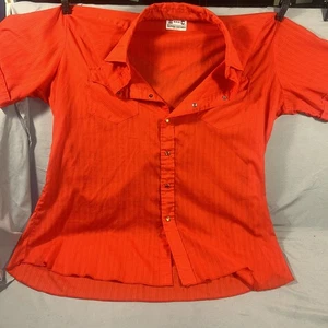 Vintage H Bar C Western Shirt Mens 16 1/2 Red Pearl Snap California Ranch Wear - Picture 1 of 5