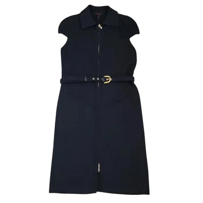 Vestido Vaina Escada Manga Gorra Negro Mujer Talla M Frontal Cremallera Cuero Cinturón Seda  Foto 1 de 4