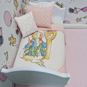 1.12th Dolls house Peter Rabbit Handmade Single Bed Set - Picture 1 of 3