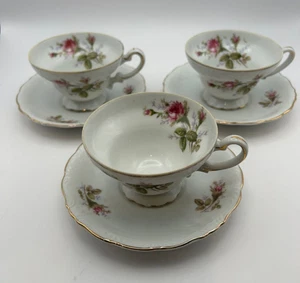 Royal Sealy China Japan Pink Rose Gold Trim Teacup and Saucer Set of 3 Vintage - Picture 1 of 14