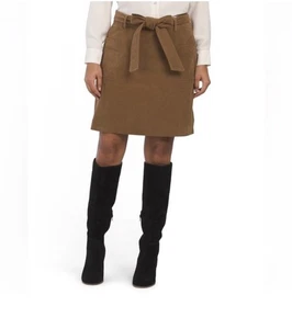 Falda midi de pana marrón Bagatelle para mujer talla pequeña con cinturón de corbata - Imagen 1 de 6