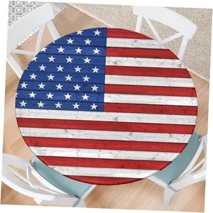 Round Fitted Tablecloth with Elastic Edge American Flag Outdoor 52" (Round) Red - Picture 1 of 8