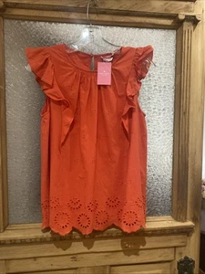 NWT KATE SPADE MEDIUM GERANIUM EYELET RUFFLE SLEEVE LINED TOP - Picture 1 of 11