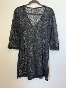 Costume da bagno donna Pacific Beach nero a rete vestito copricostume spacco lati taglia unica - Foto 1 di 8