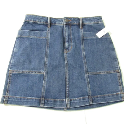 Новый старый темно-синий джинсовой ткани юбка размер 8 эластичной короткие мини темно стирка Jean грузовые карманы - Изображение 1 из 4