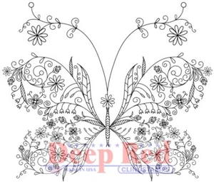 Deep Red Stamps Floral Butterfly Rubber Cling Stamp - Picture 1 of 2