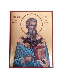 5 1/2" Saint Leo the Great Pope of Rome Golden Leaf Handpaited Details Icon 14cm - Picture 1 of 8