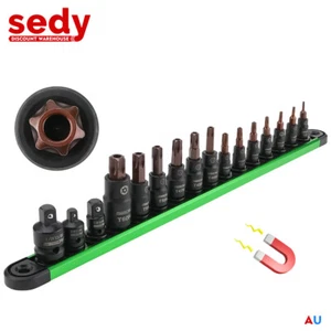16Pcs Torx Star Bit Socket Set Magnetic Socket Rail Organizer T8-T60 Adapters - Picture 1 of 9
