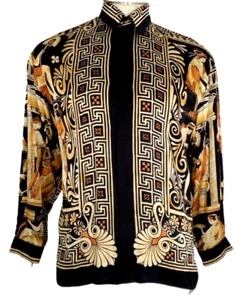 Camisa De Colección Barroco Ceta Multicolor Marfil Negro Seda Estampado Griego Talla M - Imagen 1 de 19