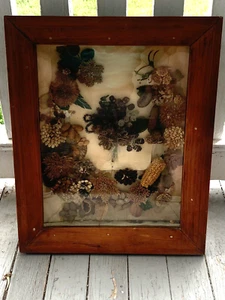 Victorian Antique Dried Seed Mourning Wreath Oddities Framed Funeral Wreath (SH) - Picture 1 of 10