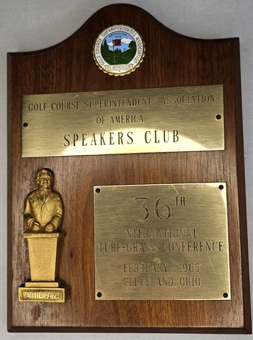 Vintage 1965 Golf Course Superintendents Assoc. Participant Award Plaque USA Cover