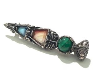 Vintage Scottish Celtic Green Orange & Blue Glass Stone Brooch - Picture 1 of 3