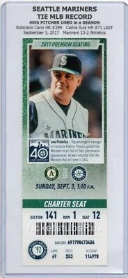 40th PITCHER TIES MLB RECORD 2017 Mariners Athletics 9/3 CHARTER Ticket PINIELLA - Image 1 of 4