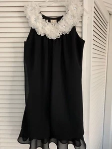 Girl's Plumb Dress Size 8 Black Floral Collar W/ Crystal Center Fully Lined - Picture 1 of 11