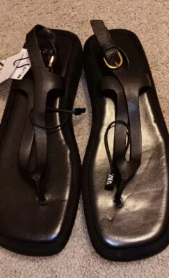 Sandalias planas Zara plataforma cuero negro, US 9, EUR 40 Foto 1 de 4
