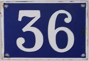 More details for old blue french house number 36 door gate plate plaque enamel steel metal sign
