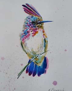 bild gemälde set orignal bunt Vögel Handarbeit Stil Neu Kunst Aquarell - Bild 1 von 1