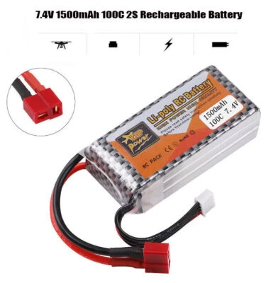 1Pcs RC Li-Po Battery 7.4V 1500mAh 100C 2S  T Plug for RC Car Drone Helicopter - Image 1 of 4
