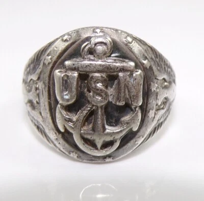Vtg Ostby & Barton Titanic WWII Men's USN Navy Sterling Silver Ring Sz 6.5 FZZ - Image 1 of 4