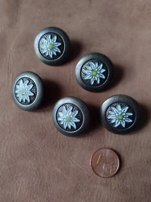 5 Trachten-Knöpfe, Edelweiß, Metall mit Steg, Ø ca. 24 mm, MG10 - Bild 1 von 4