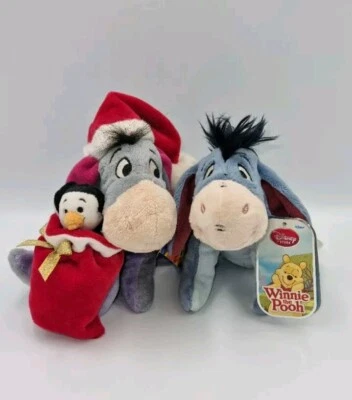 Eeyore Christmas Plush Bundle 2 Tagged Disney Store Winnie The Pooh 6" Soft Toys - Image 1 of 4