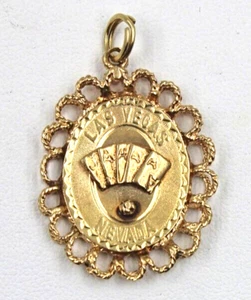 Vintage 1964 14K Gold Poker Gambling Playing Cards Las Vegas Nevada Charm 3.8gm - Picture 1 of 4