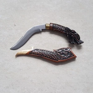 Ethnisches Karambit traditionelles Messer handgefertigt Drachenschnitzerei Pencak Silat - Bild 1 von 6