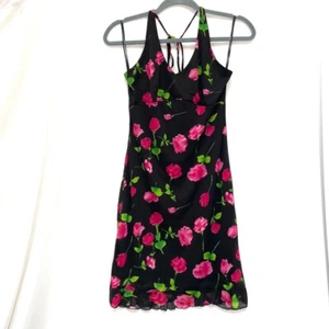 Y2K Mesh Halter Dress Sz M Babydoll Floral Fairy Whimsigoth Dainty Lettuce Hem - Picture 1 of 14