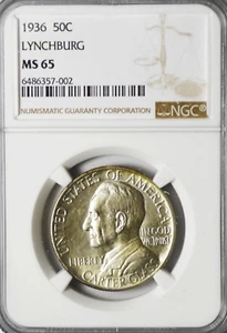 Medio dólar estadounidense Lynchburg 1936 50c de plata conmemorativa sin circular como nuevo 65 - Imagen 1 de 2