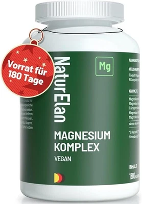 NATURELAN Magnesium Komplex Hochdosiert 400mg - 180 Vegane Kapseln (6 Monate), 5 in 1