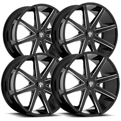 (Set of 4) DUB S109 Push 24x9.5 5x115/5x120 +15mm Black/Milled Wheels Rims - Image 1 of 4