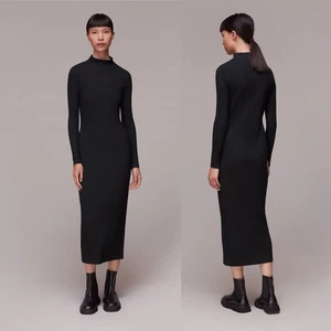 Whistles NWT Black Rib Polo Jersey Dress Long Sleeves Mock Neck Size 10 - Picture 1 of 10